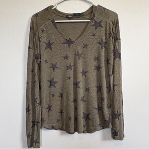 RAILS SAMI Sage with Black Stars Long Sleeve Top Small